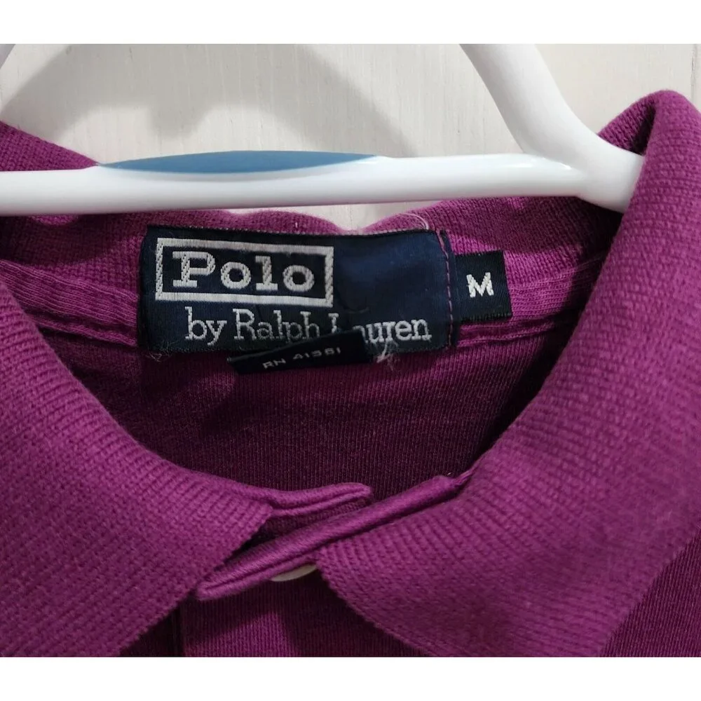 POLO Ralph Lauren Purple Short Sleeve Polo Shirt Size M USA Made White Pony‎